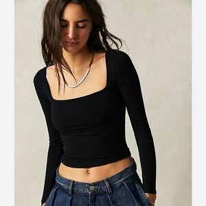 Free People Black Long Sleeve Crop Top